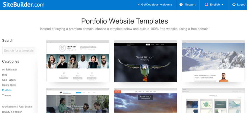 SiteBuilder Portfolio Website Templates