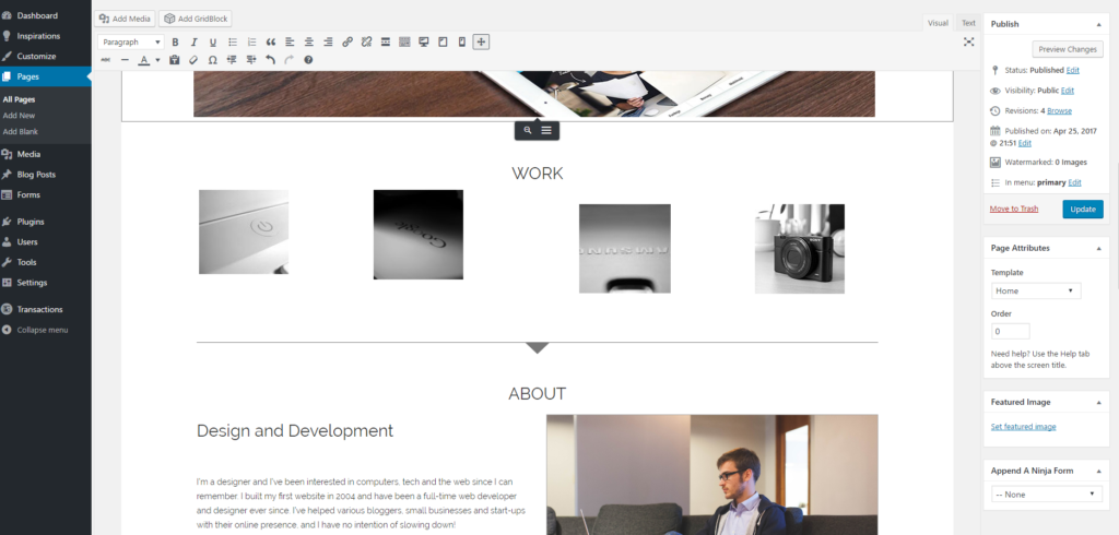 BoldGrid WordPress Page Edit