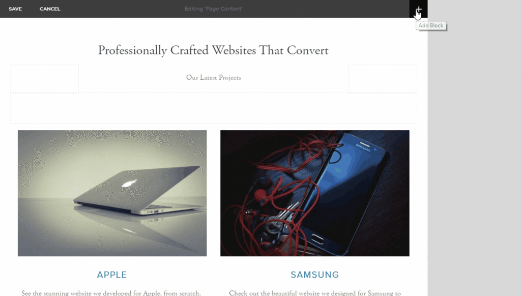 Squarespace drag and drop editor