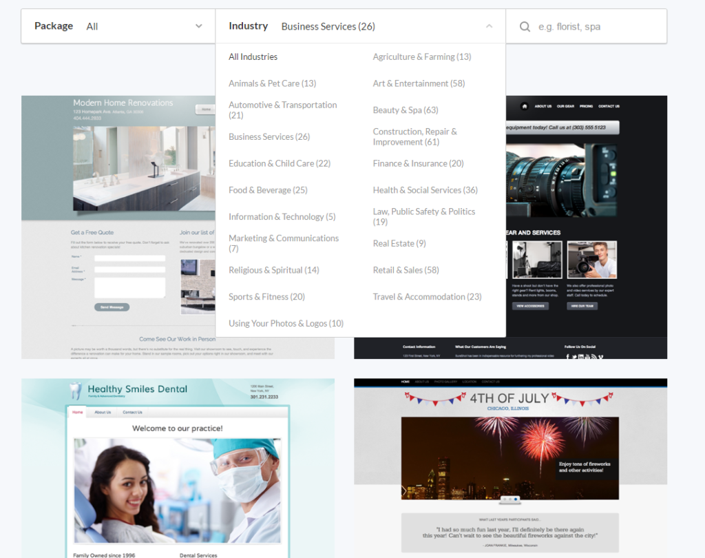 Webs Theme Categories